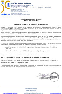  19 dicembre 2015 Comunicato Stampa Anffas Onlus Subiaco